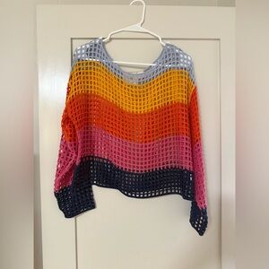 Anthropologie Maeve Orange and Blue Crochet Top